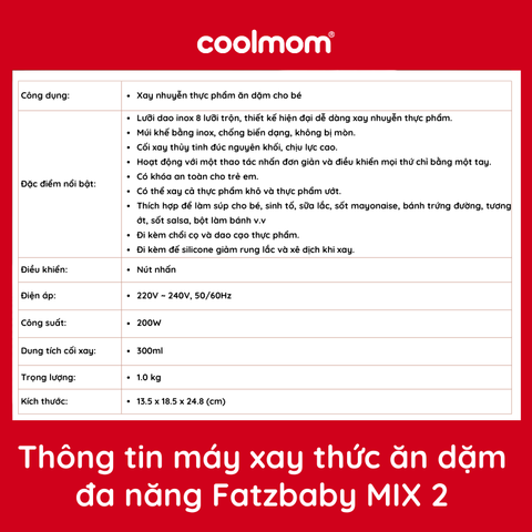 Máy xay thức ăn dặm đa năng cho bé Fatzbaby MIX 2-FB5001MB