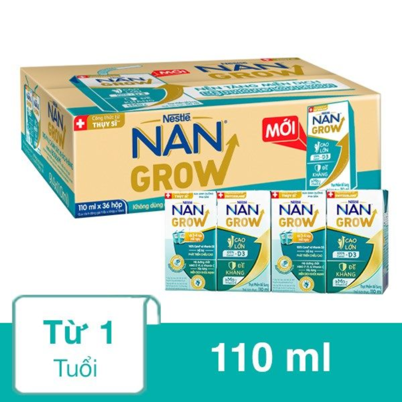 Thùng 36 hộp sữa pha sẵn Nestlé NANGROW sữa mát công thức từ Thụy Sĩ 100% Canxi giúp bé cao lớn vượt trội 9 (4 x 110ml)
