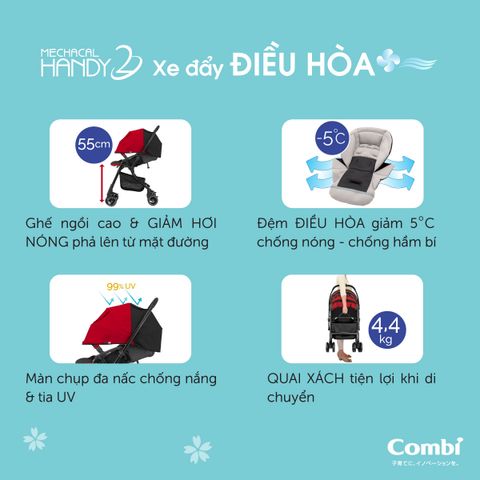 Xe đẩy cho bé Combi Mechacal Handy 2cas (2 chiều- Màu matcha)