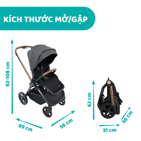 Xe đẩy cho bé Chicco Premium Mysa - Màu Đen Satin