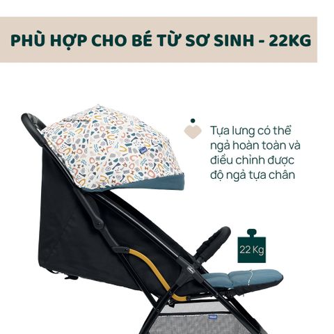 Xe đẩy cho bé Chicco Glee (1 chiều - Màu xanh có hoạ tiết)