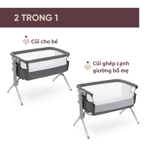 Cũi kề giường đa năng Chicco Next2me Armonia màu ghi