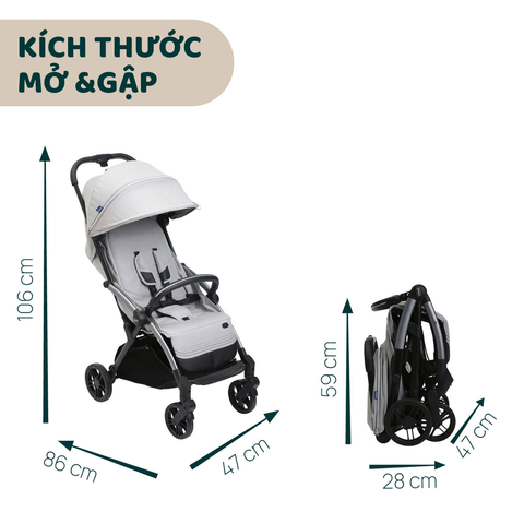 Xe đẩy cho bé Chicco Goody Xplus (1 chiều - Màu Xám ngọc trai)