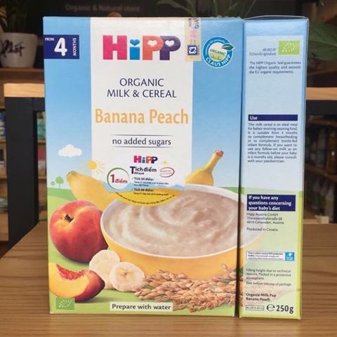 Bột ăn dặm HiPP 250g dinh dưỡng sữa chuối đào