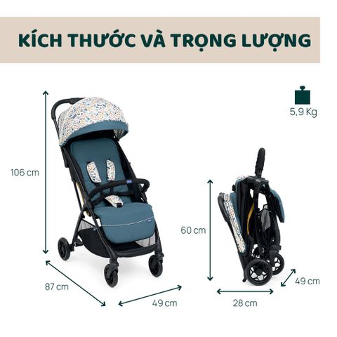 Xe đẩy cho bé Chicco Glee (1 chiều - Màu xanh có hoạ tiết)