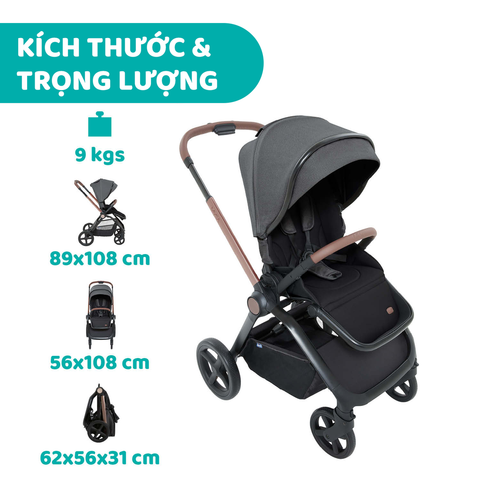 Xe đẩy cho bé Chicco Premium Mysa - Màu Đen Satin