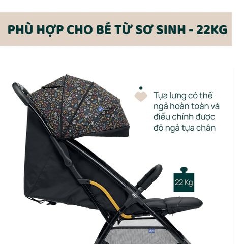 Xe đẩy cho bé Chicco Glee (1 chiều - Màu đen có hoạ tiết)