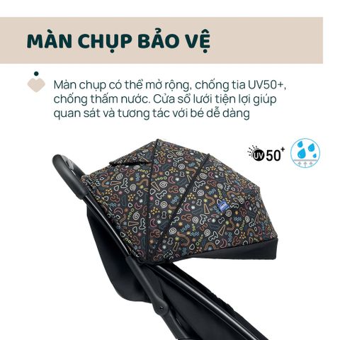 Xe đẩy cho bé Chicco Glee (1 chiều - Màu đen có hoạ tiết)