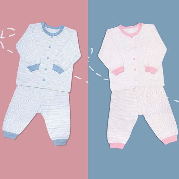 Bộ sơ sinh dài tay Miomio cài giữa họa tiết Sọc mỏng mát