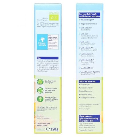 Bột ăn dặm HiPP 250g dinh dưỡng sữa chuối đào