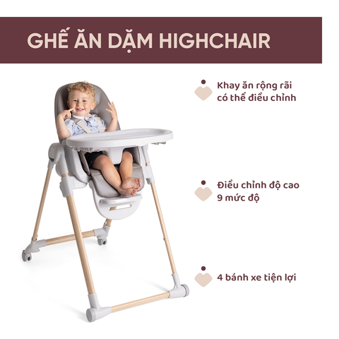 Ghế ăn Chicco Polly Armonia đa năng 3 trong 1 - Màu nâu