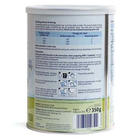 Sữa bột dinh dưỡng HiPP 2 Combiotic Organic 350g