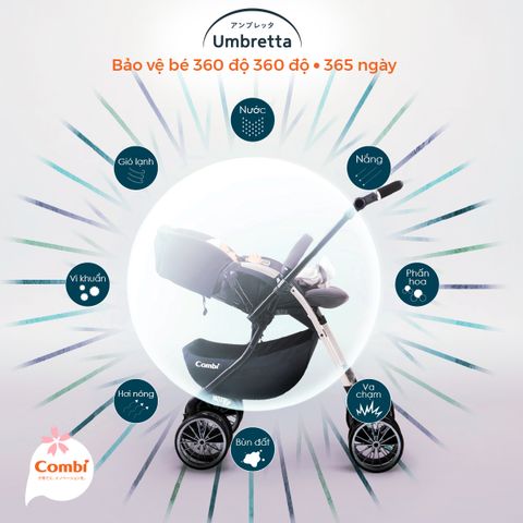 Xe đẩy cho bé Combi Umbretta (2 chiều - Màu Nâu Kaki)