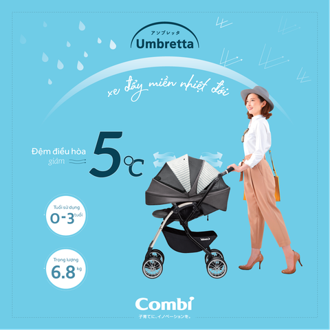 Xe đẩy cho bé Combi Umbretta (2 chiều - Màu Nâu Kaki)