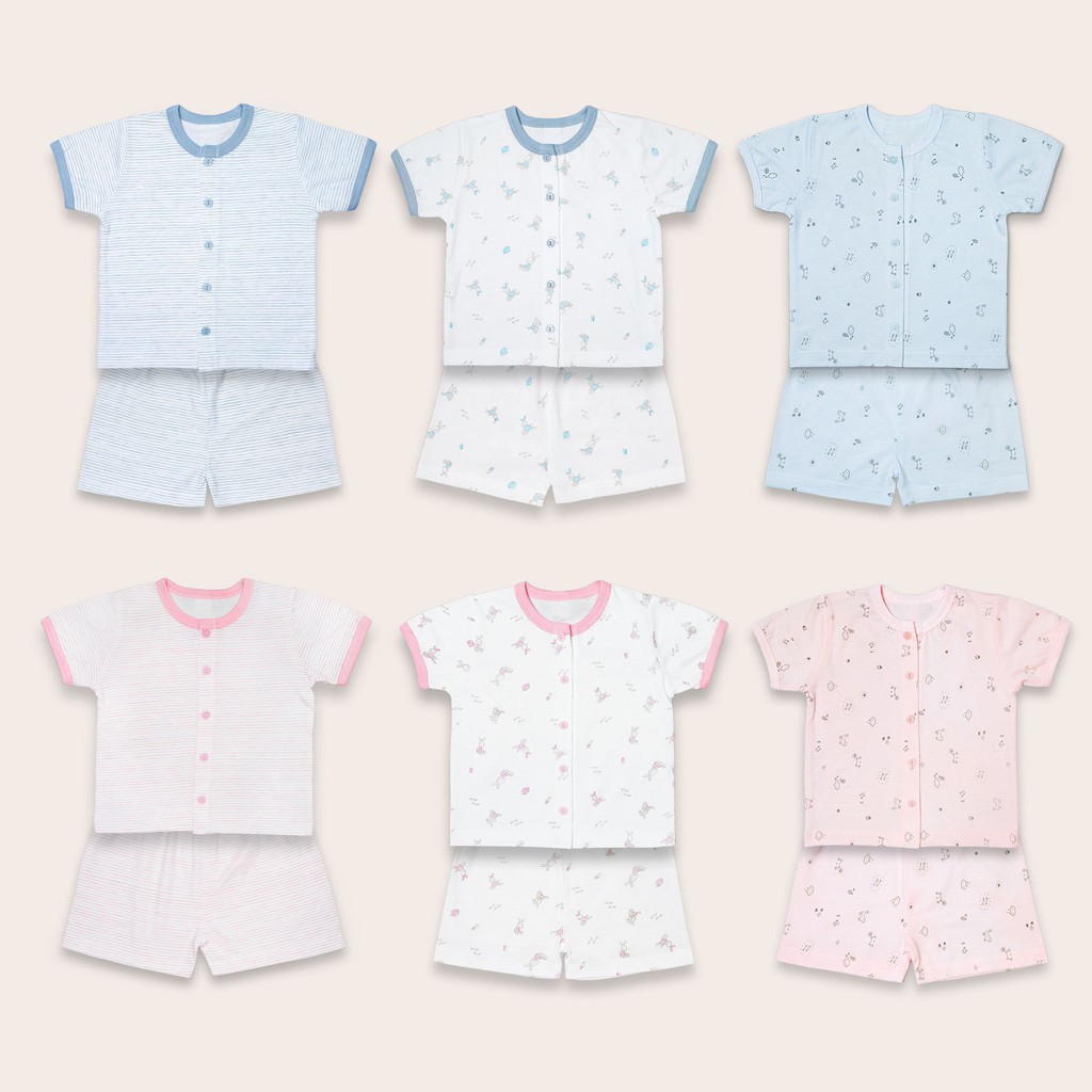 Bộ sơ sinh ngắn tay Miomio cài giữa mỏng mát