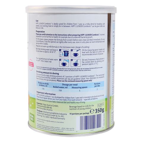  Sữa bột dinh dưỡng HiPP 3 Junior Combiotic Organic 350g Growing-up 