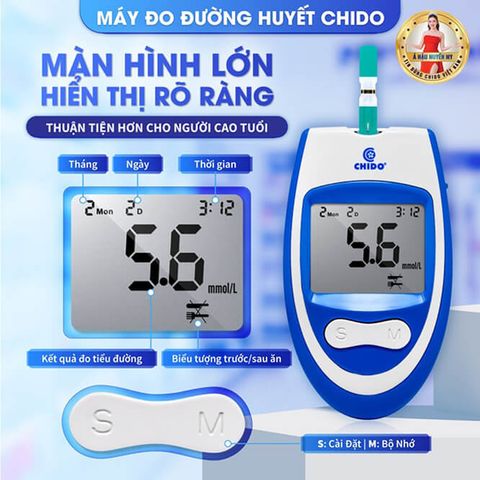 Máy đo đường huyết CHIDO GML-79 (tặng hộp 50 que thử + gói 50 kim lấy máu)