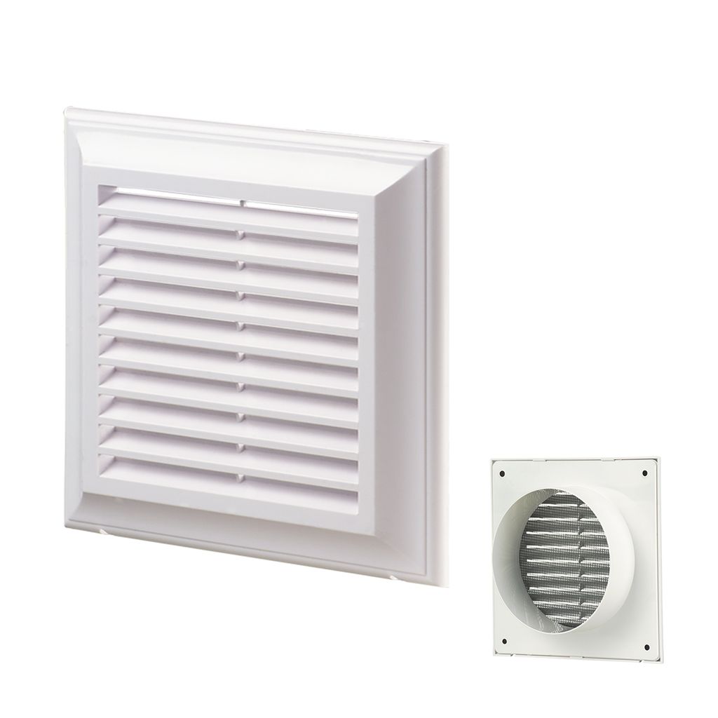 Cửa gió louver nhựa vuông (cổ mặt bích tròn và lưới côn trùng) BLAUBERG - DECOR 140*140/100s - 180*180/125s - 250*250/150s - Hàng nhập khẩu chính hãng