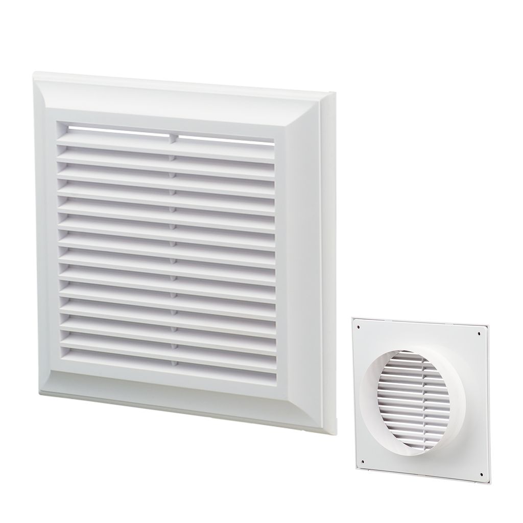 Cửa gió louver nhựa vuông (cổ mặt bích tròn và lưới côn trùng) BLAUBERG - DECOR 140*140/100s - 180*180/125s - 250*250/150s - Hàng nhập khẩu chính hãng