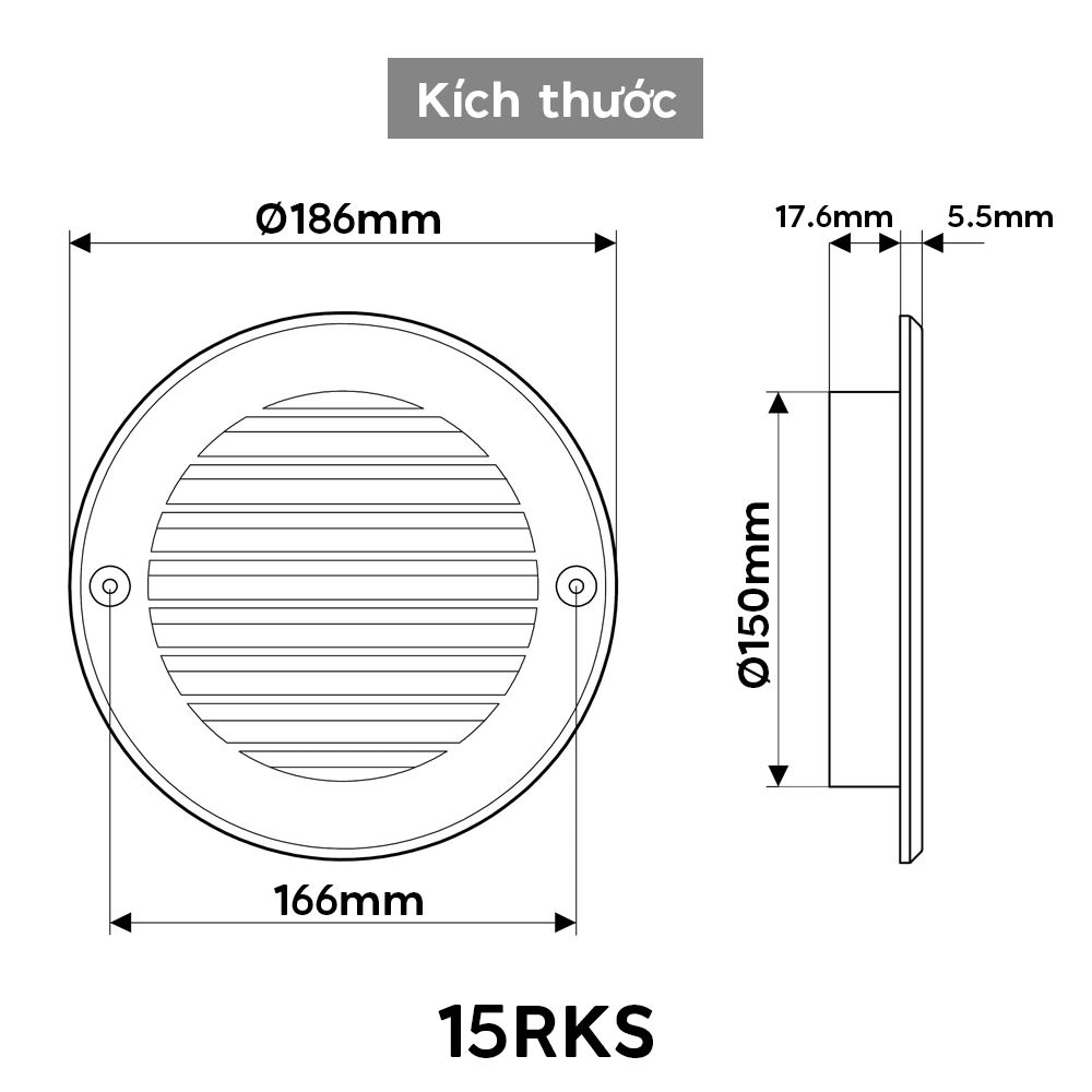 Cửa gió tròn nhựa (có lưới côn trùng) ERA - 15RKS - Hàng Nga nhập khẩu chính hãng