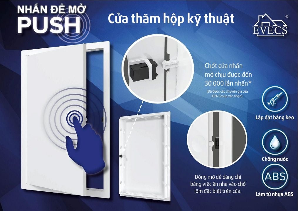 Cửa thăm hộp kỹ thuật nhựa ABS nhấn mở EVECS - LN - Hàng nhập khẩu chính hãng