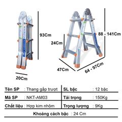 Thang nhôm gấp trượt đa năng chữ A NIKITA - AM03/ AM04/ AM05 - 1 cái/ thùng