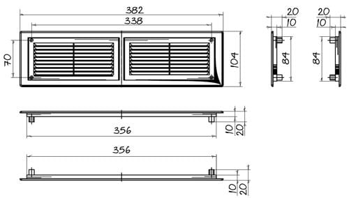 Miệng gió louver nhựa chữ nhật gắn cửa (2 cái/ bộ) BLAUBERG - DECOR 380*104T-2 (đôi) - Hàng nhập khẩu chính hãng