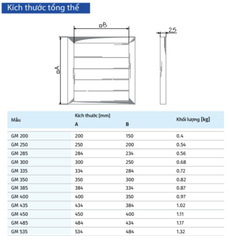 Cửa chớp thông gió kim loại vuông BLAUBERG - GM 200/ 250/ 300/ 400/ 535 - Hàng Nhập Khẩu