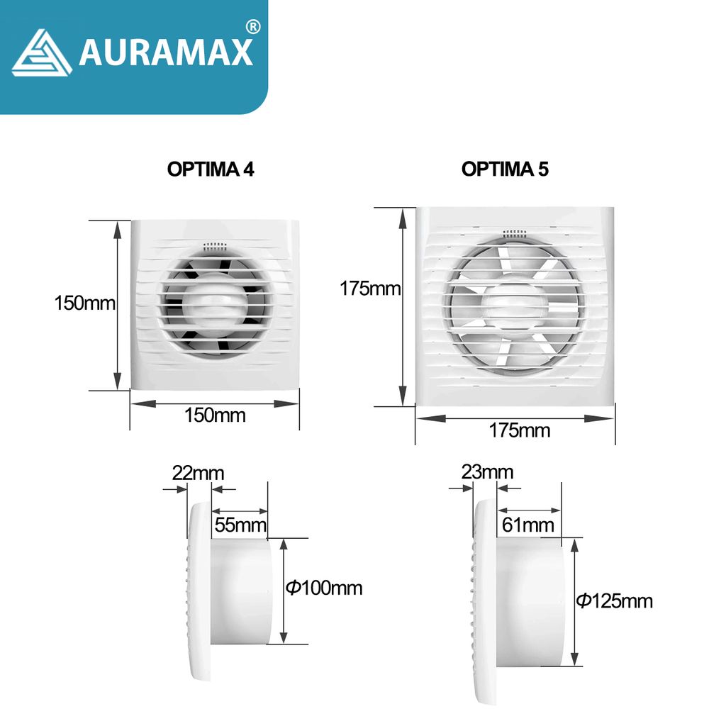 Quạt thông gió cho phòng tắm, phòng vệ sinh AURAMAX - OPTIMA - Hàng Nga nhập khẩu chính hãng