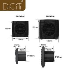 Quạt thông gió cho phòng tắm, phòng vệ sinh DICITI - SILENT Оbsidian Màu đen - Hàng Nga nhập khẩu chính hãng