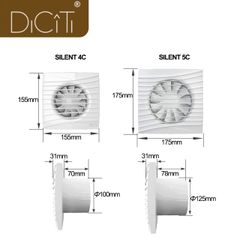Quạt thông gió cho phòng tắm, phòng vệ sinh DICITI - SILENT 4C + cánh ngăn gió ngược - Hàng Nhập Khẩu