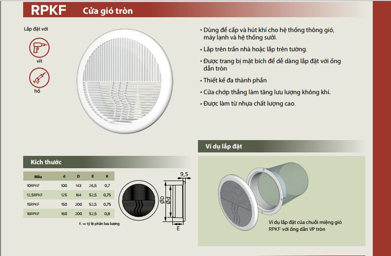 Cửa gió nhựa tròn ERA - RPKF - Hàng Nga nhập khẩu chính hãng