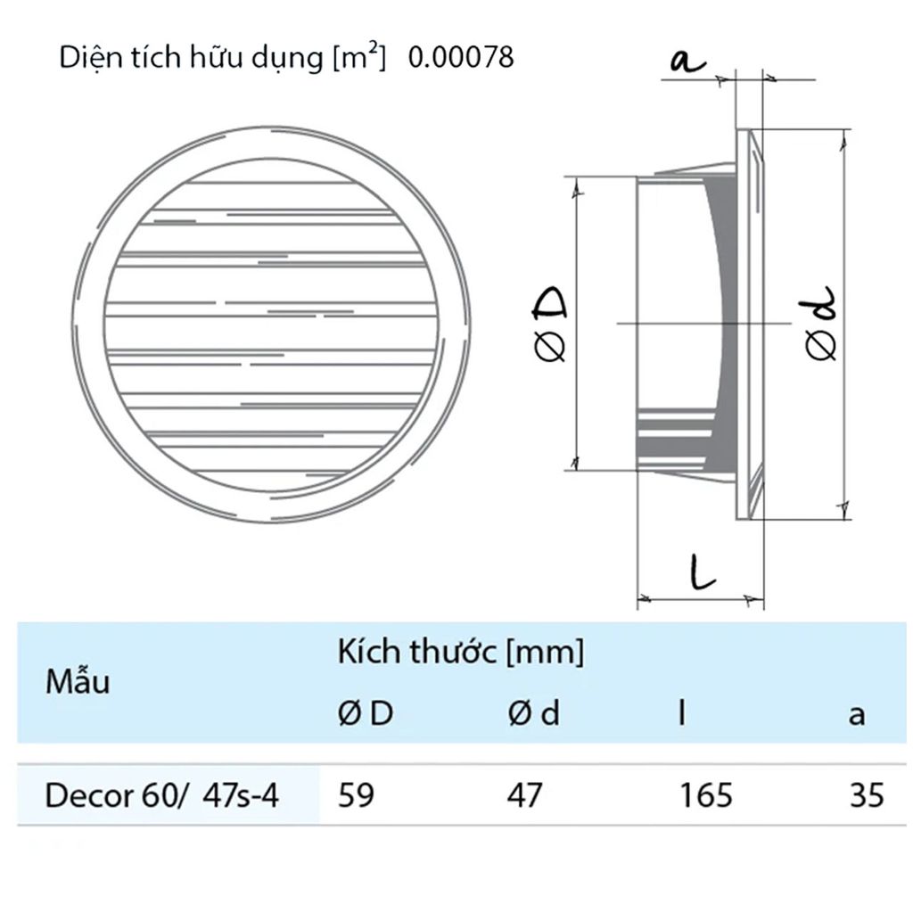 Cửa gió nhựa tròn BLAUBERG - DECOR 60/47s-4 - 4 cái/Set - Hàng nhập khẩu