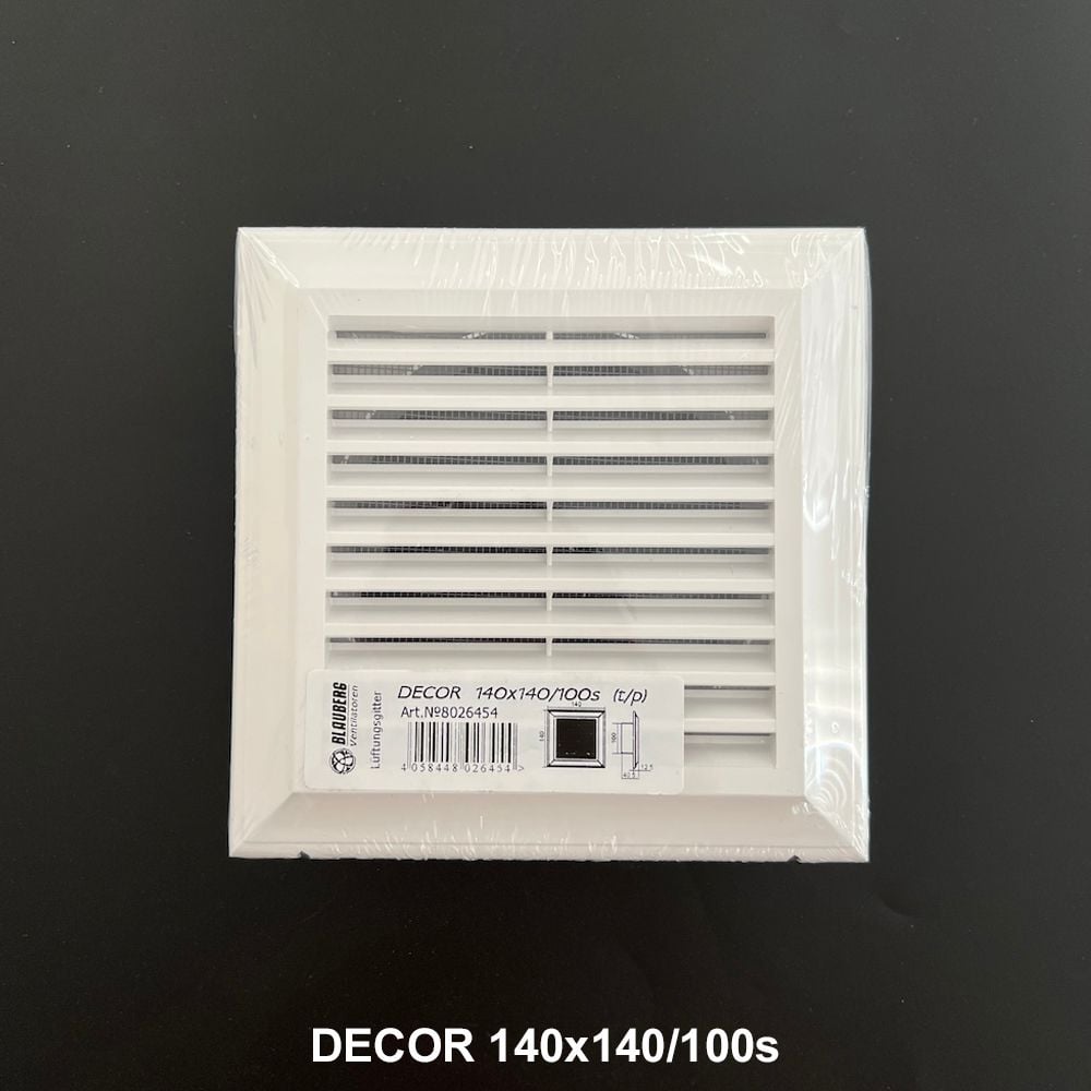 Cửa gió louver nhựa vuông (cổ mặt bích tròn và lưới côn trùng) BLAUBERG - DECOR 140*140/100s - 180*180/125s - 250*250/150s - Hàng nhập khẩu chính hãng