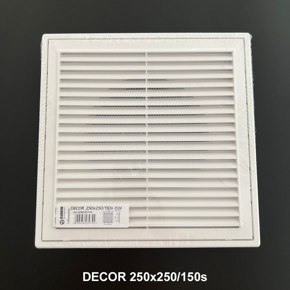 Cửa gió louver nhựa vuông (cổ mặt bích tròn và lưới côn trùng) BLAUBERG - DECOR 140*140/100s - 180*180/125s - 250*250/150s - Hàng nhập khẩu chính hãng