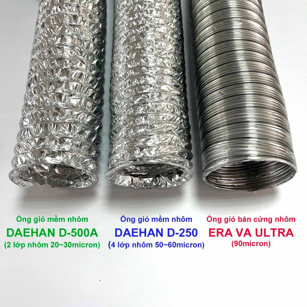 Ống gió mềm nhôm Hàn Quốc DAEHAN không bảo ôn 2 lớp - D-500A - 3m/10m/Ống