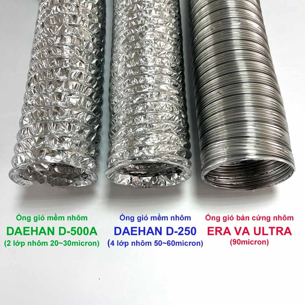 Ống gió nhôm mềm không bảo ôn 4 lớp DAEHAN Hàn Quốc - 10m/Ống