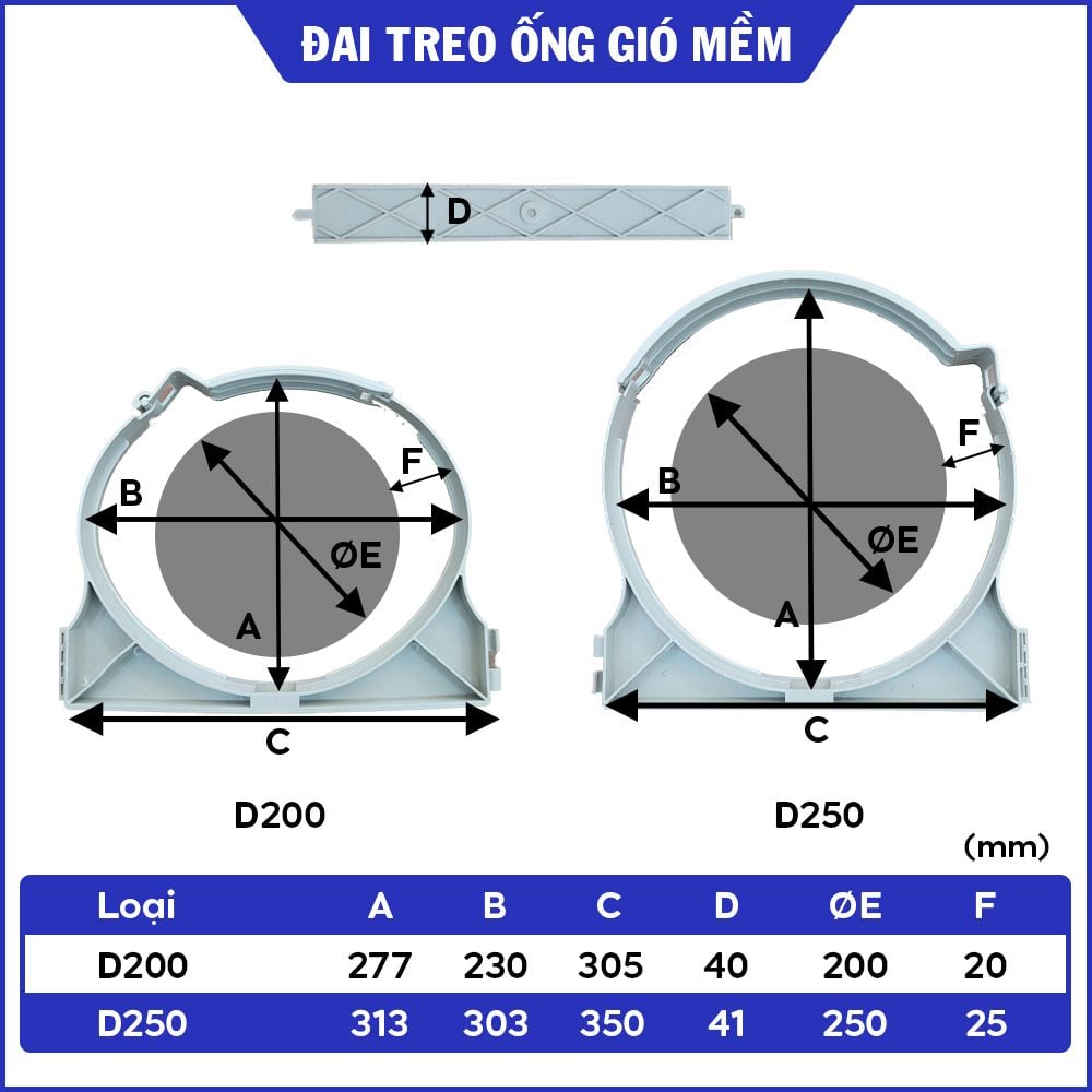 Đai treo ống gió mềm D200/D250