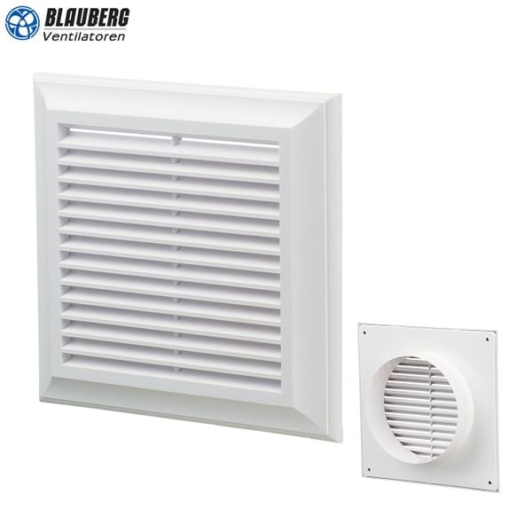 Cửa gió louver nhựa vuông (cổ mặt bích tròn và lưới côn trùng) BLAUBERG - DECOR 140*140/100s - 180*180/125s - 250*250/150s - Hàng nhập khẩu chính hãng