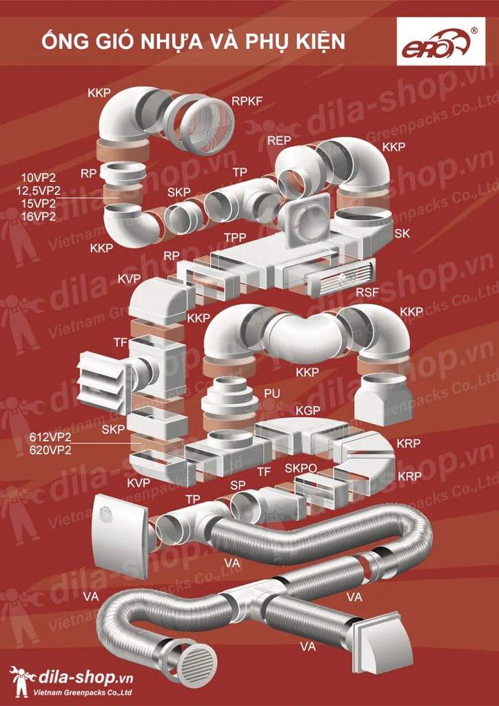 Co Chuyển Ống Vuông ống gió - Miệng Gió Tròn ERA - 612SK10FP/620SK10FP/620SK12.5FP/620SK16FP - Hàng Nga nhập khẩu chính hãng