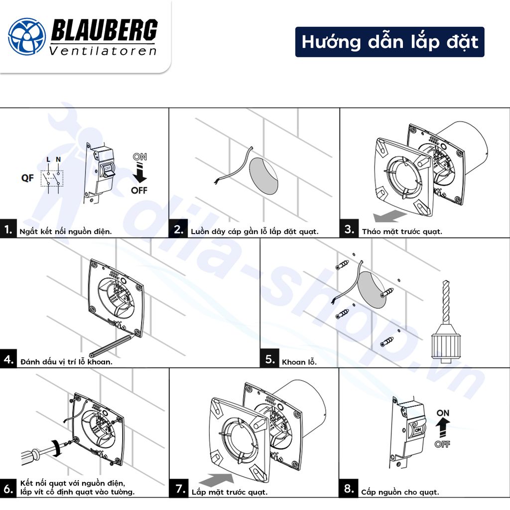 Quạt hướng trục gắn tường, trần BLAUBERG - SLIM - Hàng nhập khẩu chính hãng