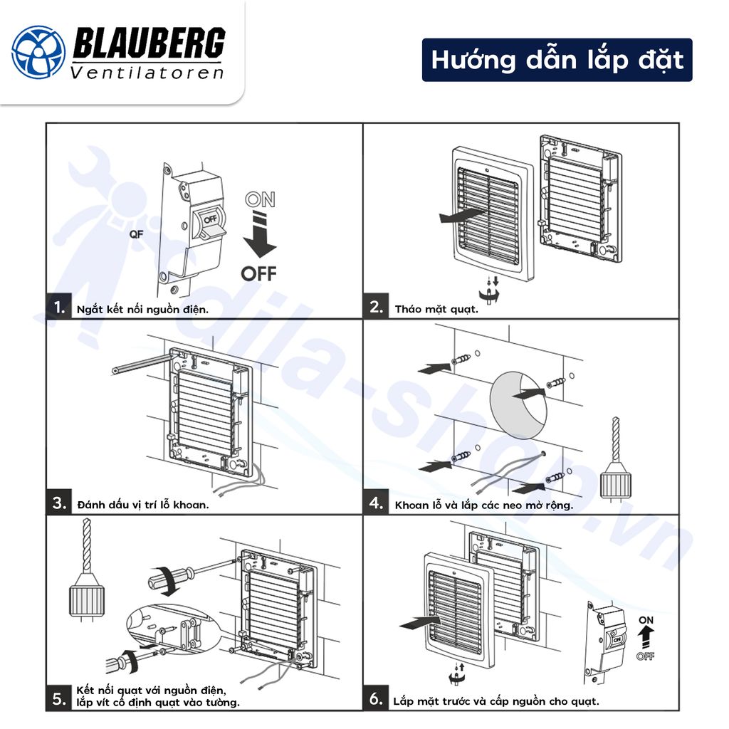 Quạt hướng trục gắn tường đảo chiều + công tắc ĐK BLAUBERG - AUTO REVERS 150 - Hàng nhập khẩu chính hãng