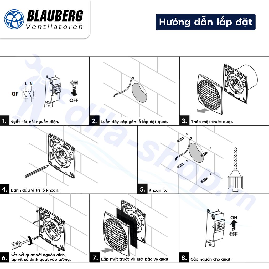 Quạt hướng trục gắn tường, trần BLAUBERG - BRAVO - Hàng nhập khẩu chính hãng