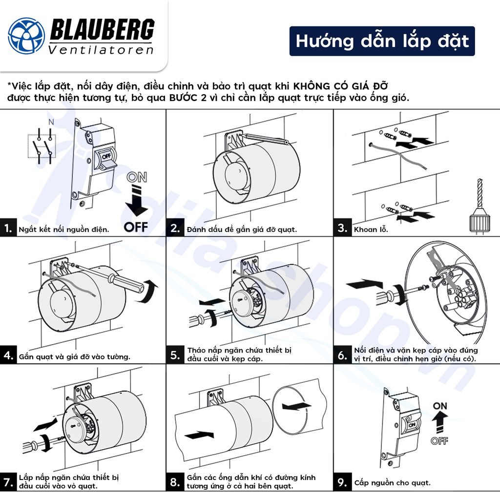 Quạt hút nối ống (có chân đế) BLAUBERG - DUCTO-U - Hàng nhập khẩu chính hãng