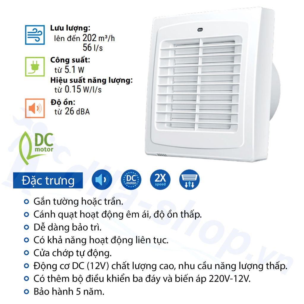 Quạt HT gắn tường đảo chiều + công tắc ĐK - Auto Revers 150 - Blauberg