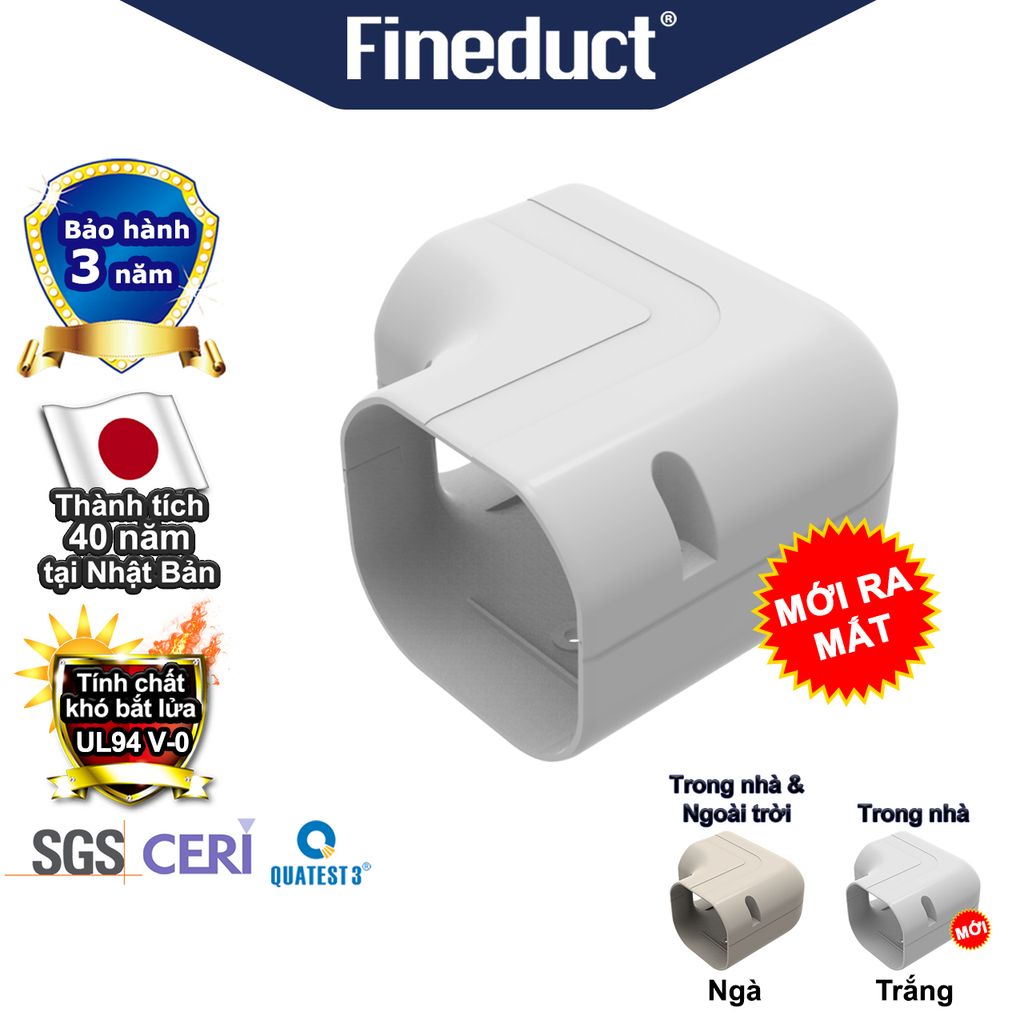 Trunking Nhựa Fineduct Co 90 Độ Ngoài Góc Tường Màu Trắng KA - 80W/100W (Co nằm) [Hộp che ống đồng máy lạnh / Air Conditioner Line Set cover]