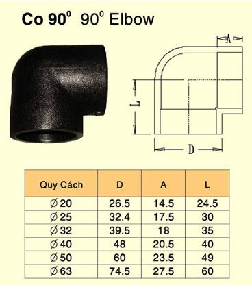 Co 90 độ HDPE lắp ngoài - 10 cái/Set