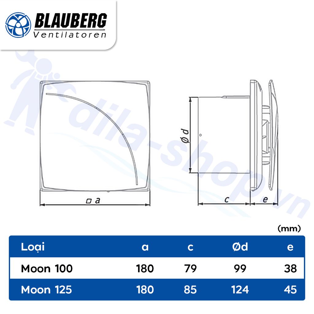 Quạt hướng trục gắn tường, trần BLAUBERG - MOON - Hàng nhập khẩu chính hãng