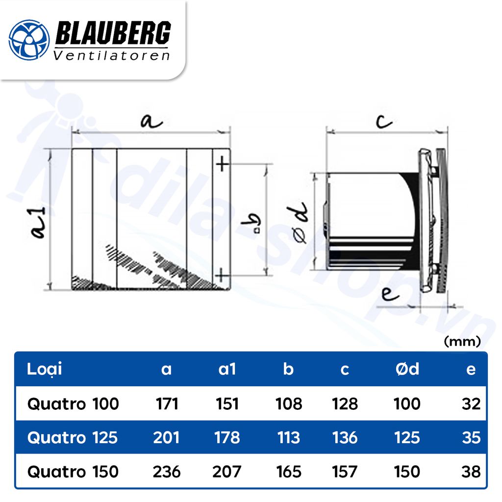 Quạt thông gió gắn tường, trần BLAUBERG - QUATRO - Hàng nhập khẩu chính hãng