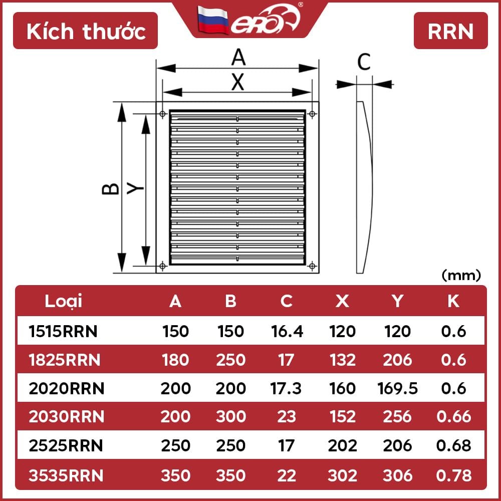 Miệng gió louver nhựa vuông ngoài trời ERA - RRN - Hàng Nga nhập khẩu chính hãng